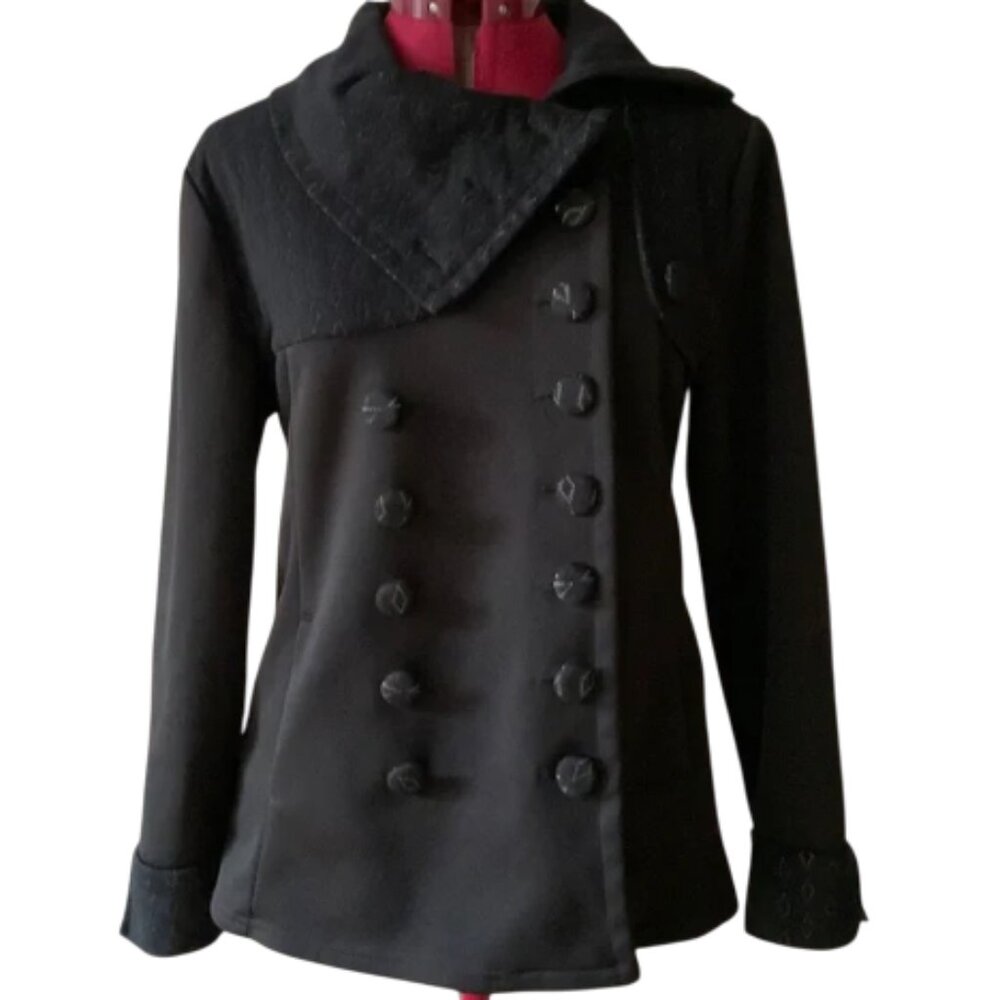 VOYOU - Jacket with a large falling collar double-breasted Black - Small